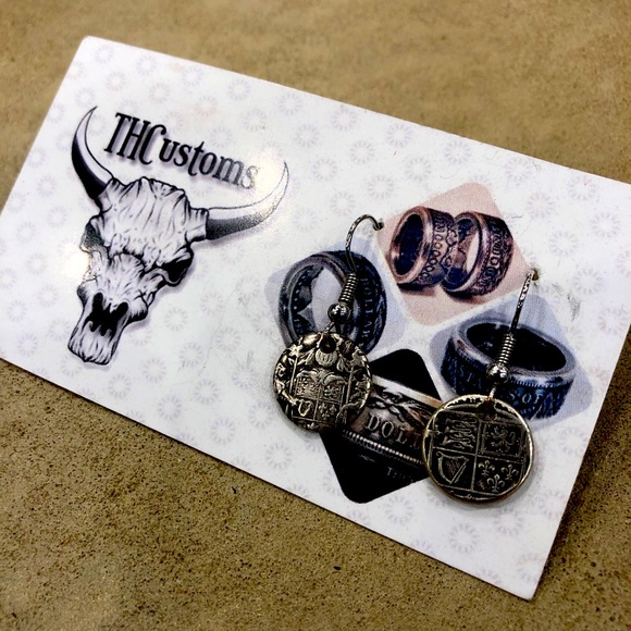 Custom made, domed coin earrings with charms - Picture 2 of 6